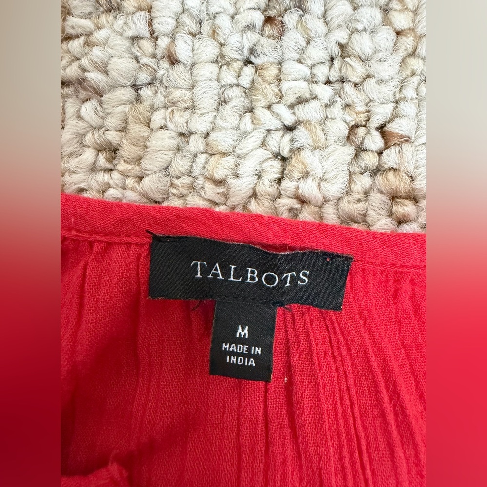 Talbots CRINKLE GAUZE EMBROIDERED POPOVER Red size M - Picture 2 of 11